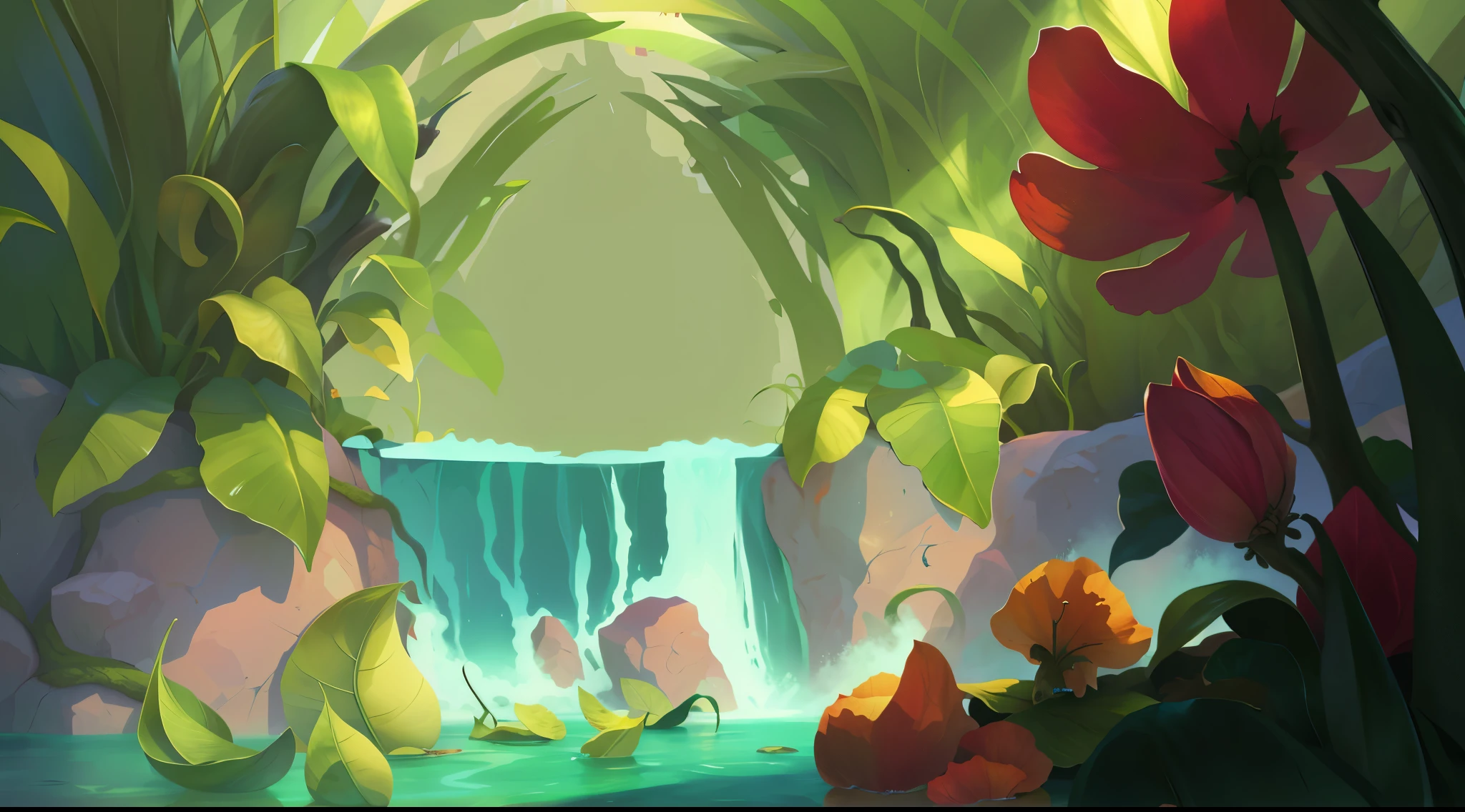 Realistic,Microcosm,big leafs,root system,earthy,Small rivers