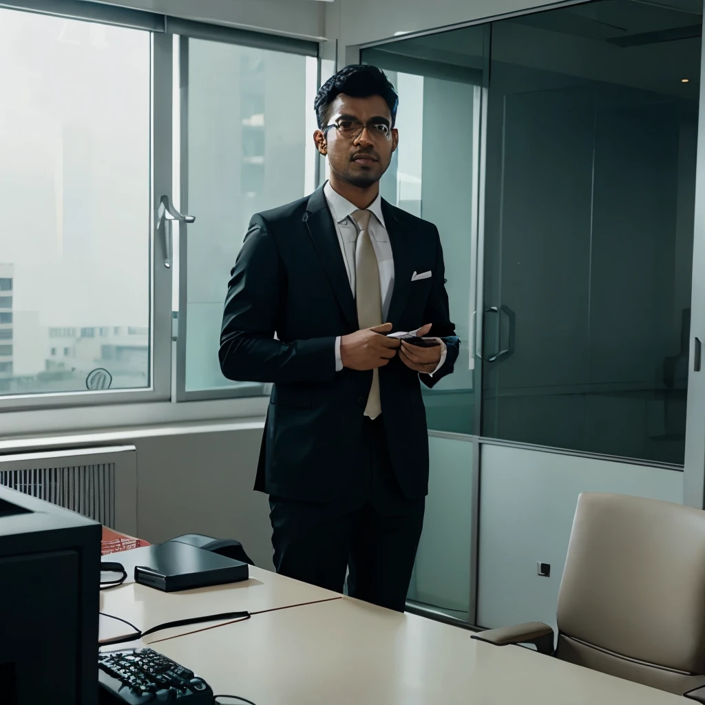 A white Bangladeshi man wearing formal office dress, epic cinematic color grading