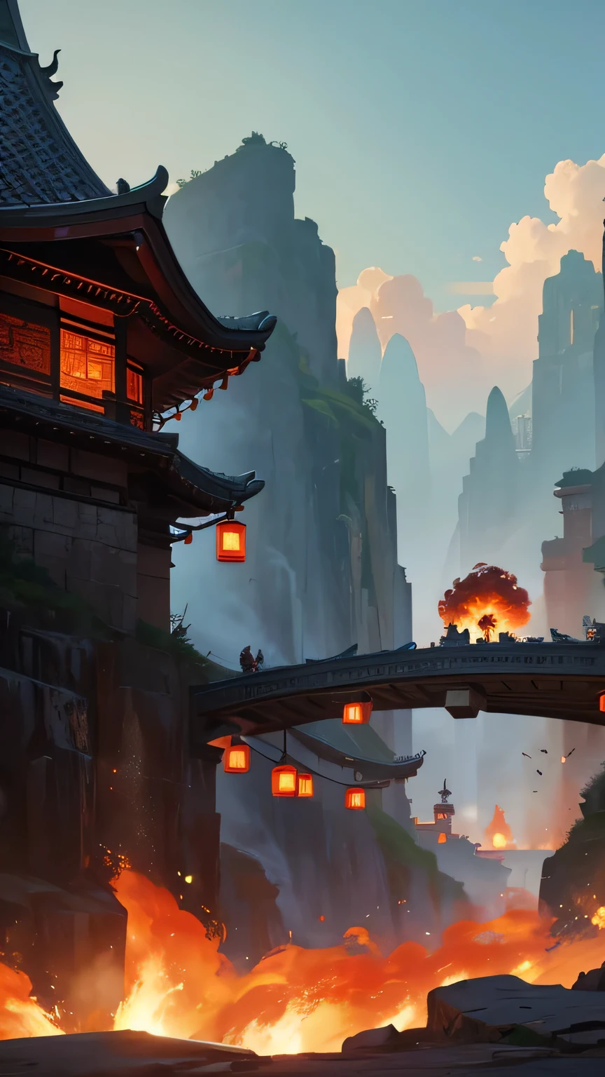 main body:Year of the Dragon,Scenes:environmental explosion,style:Oriental landscape painting,Screen:,