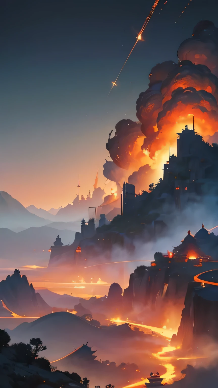 main body:Year of the Dragon,Scenes:environmental explosion,style:Oriental landscape painting,Screen:,