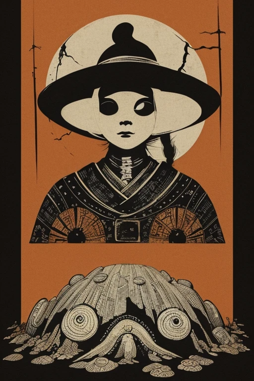((jumpscare)), Outline warm color, ((festival)), ((Chojugiga)), ((Shihon Bokuga)), antique, (anthropomorphism), (Sumi-e), Monochrome art, (Old paper style illustration), (hunting paintingural style, Little monster, old performance, variational pointillism, flat illustration, eerie, horror elements, eerie worldview, (primitive art), Outline warm color, old picture scroll style, old staging, Ancient mural style