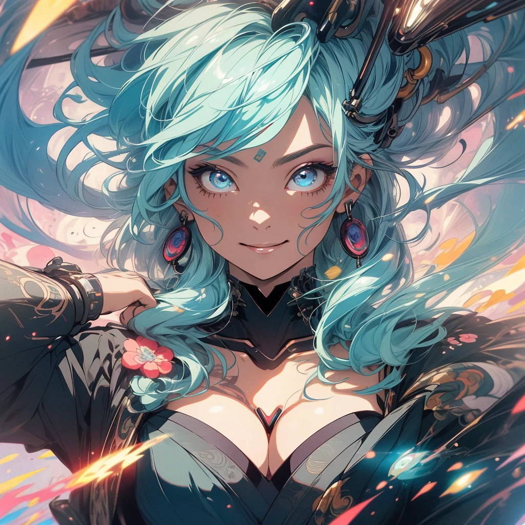 (((highest quality))),(((fine eyes))),(((32K))),(1 dark skinned girl),Fancy blonde,(tattoo),cyber punk,kimono,((luxurious and gorgeous)),shiny skin,earrings,Stylish costumes,((Super beautiful)),(perfect face),Japanese sword,ultimate texture,official art,Ukiyo-e,((stylish)),photograph,perfect body,smile,Bewitching,best image quality,super clear,genuine,fantasy,(Near the future),ninja,((perfect eyes)),big breasts,((Perfect cleavage)),highlight,挑発的なsmile,stick out tongue,Mechanical,mandala,Pouring rain,majestic,apotheosis,fractal art:(1.3),perfect lighting,colorful,In underwear