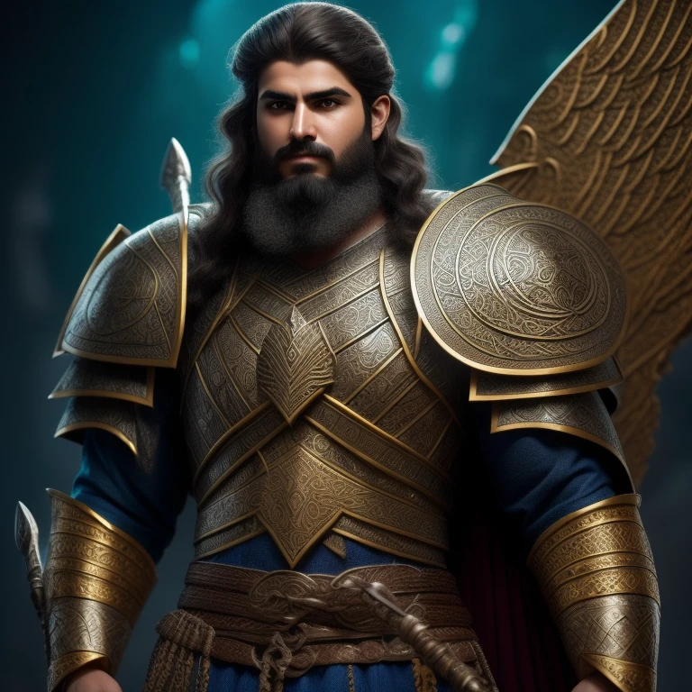 Rostam, the most celebrated legendary hero in Shahnameh and Iranian mythology, was always represented as the mightiest of Iranian paladins with an aura evocative of the Parthian period. His powerful grant Gorz, resembling a bull skull, functioned as his magic weapon, imbued with ancient history and mystique. With characteristics of the vikings and a distinguished personality, Rostam was not only a great warrior but also a living legend. His totem symbolized the Persian faith, with Ahoramazda, the god of wisdom and creation, and the winged lion embodiment of the hero's strength and divinity.

High-resolution image
