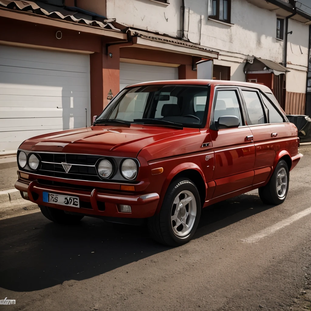 Moskvitch red colour 8th series russian car on heel