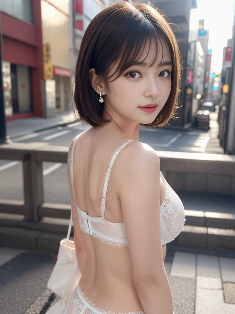 ((nude))((Highest quality, 8K, masterpiece: 1.3, RAW Photos)), Sharp focus: 1.2, (1. ASPA GIRL: 1.2), (Realistic, photo-Realistic:1.37), (Face Focus: 1.1), Cute face, Small breasts, Flat Chest, short, Messy Hair, (White Lingerie: 1.1), panties, From below, Beautiful woman standing under the light of a street lamp, Cinema Lighting