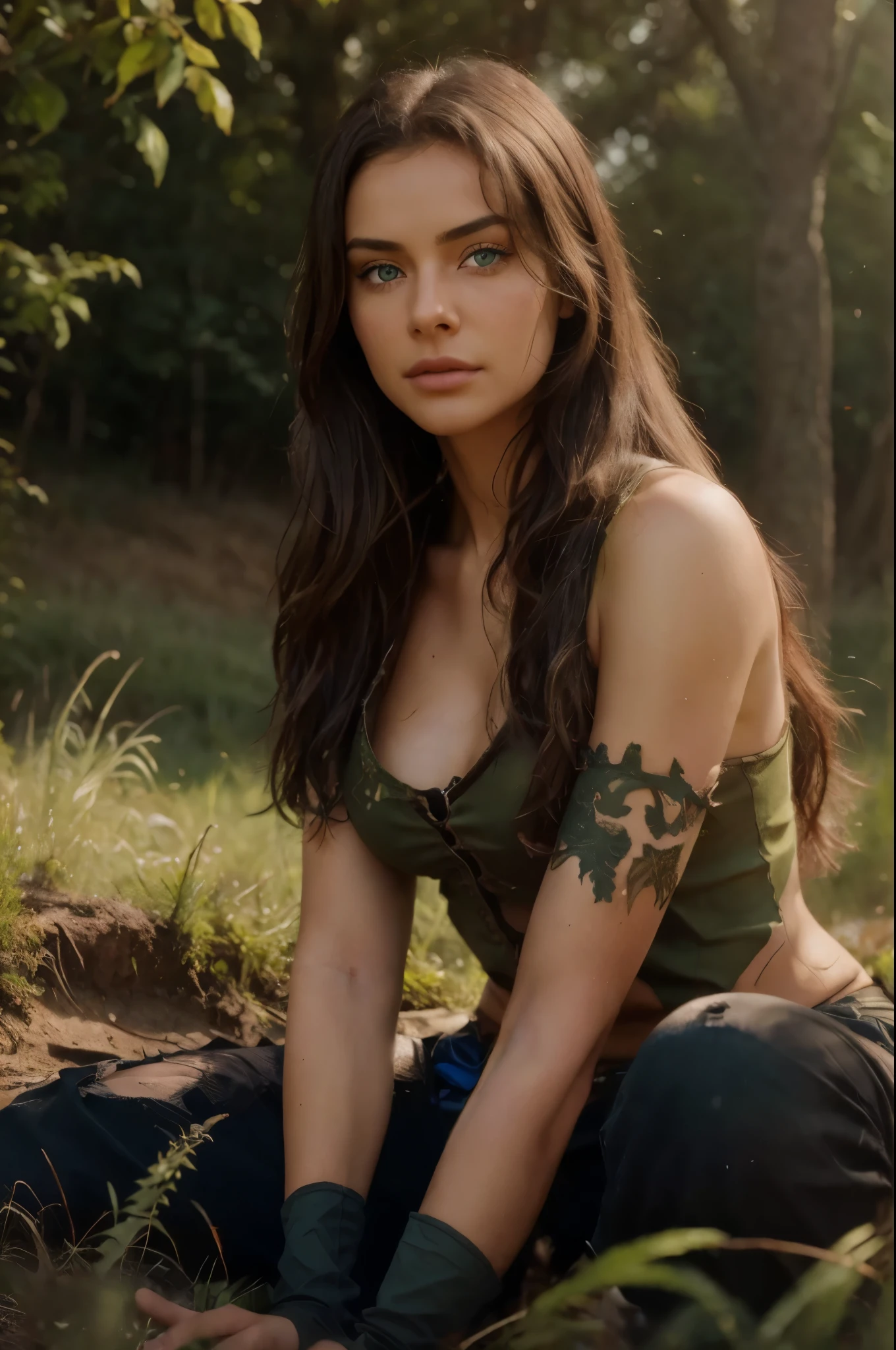 Horny girl with captivating green eyes, sitting on a hill with an AR-15, highly detailed, 18 years old, seductive face, messy long hair, realistic texture, high resolution, masterpiece, intricate details, sharp focus, textured skin, professionally captured, 16:10 aspect ratio, AR-15 rifle realistically upscaled, determined expression, sexually attractive, 4K Ultra HD, realistically rendered, post-processing for maximum detail, ultra-realistic, photorealistic rendering, photography.