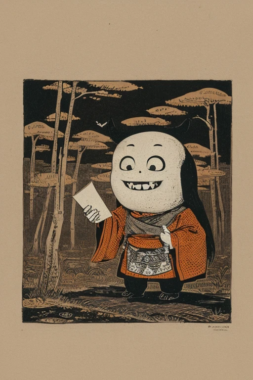 ((jumpscare)), Outline warm color, ((festival)), ((Chojugiga)), ((Shihon Bokuga)), antique, (anthropomorphism), (Sumi-e), Monochrome art, (Old paper style illustration), (hunting paintingural style, Little monster, old performance, variational pointillism, flat illustration, eerie, horror elements, eerie worldview, (primitive art), Outline warm color, old picture scroll style, old staging, Ancient mural style
