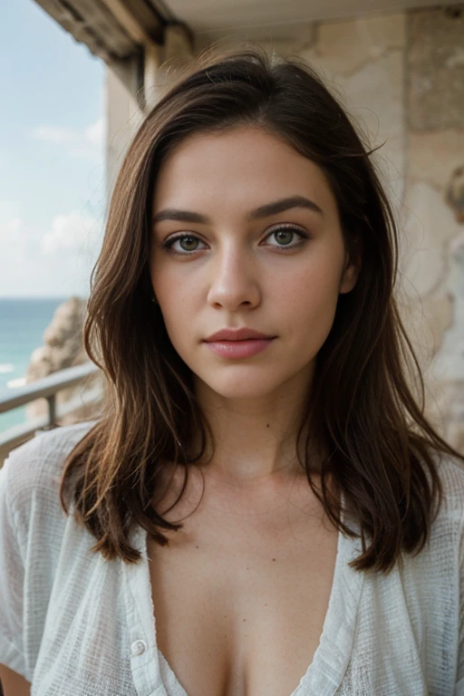 ((best quality)), ((masterpiece)), (detailed), perfect face, Blonde, Blue eyes, 1,70 tall, France coast, 
