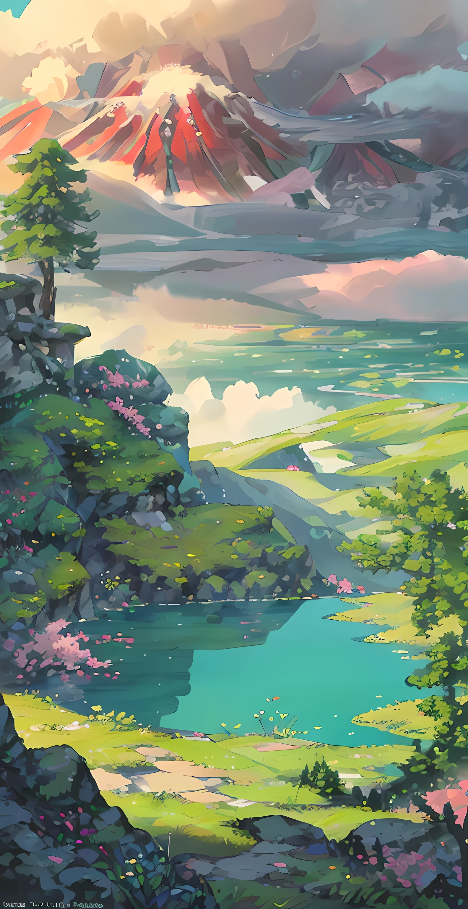中国archaic, spring, jungle, lake, cave, fall, Tree, grassland, rock,, hot spring, plant,volcanoes,椰子Tree,archaic,jurassic,plant,Rios,grassland,grassland,imagine,Monte,volcanoes,cliff,cloud,Sunlight, water vapor, (illustration: 1.0), epic work, Realistic lighting, HD details, masterpiece, best quality, (Very detailed CG unified 8k wallpaper)