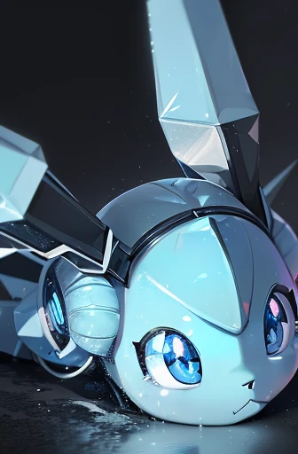 ((a Glaceon pokemon)), (ice and frezon attributes), ((frontal face)), (facial close-up), ((round eyes)), fantasy creature, technological gadget, small and cute, (bright and clear eye), Cute little animals Furry, anime, contemporary art, anime style, masterpiece, best quality, highres, super detail, anatomically correct, textured skin