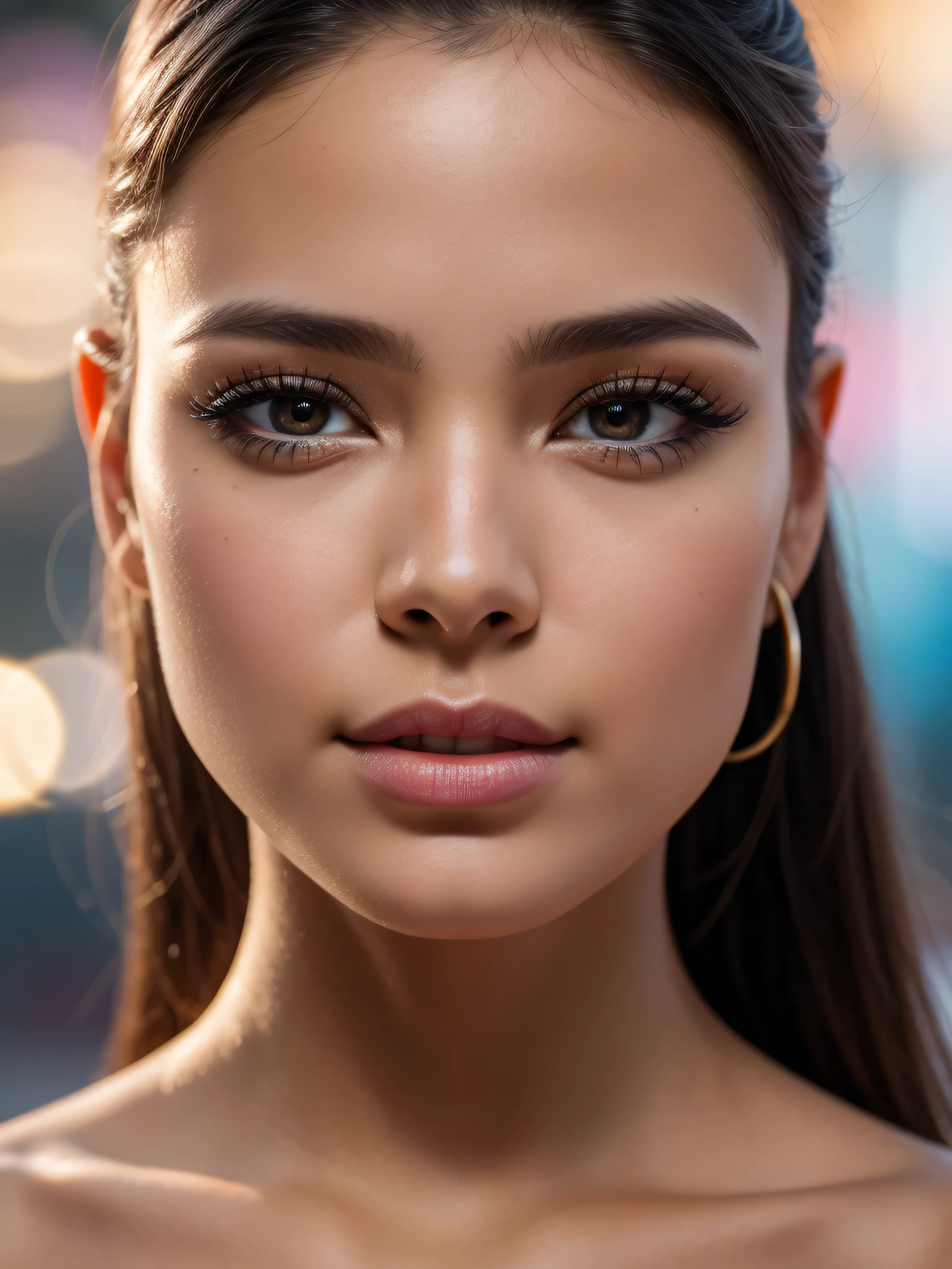 macro photo beauty woman eye photo realistic 8k shallow depth of field bokeh lights on face