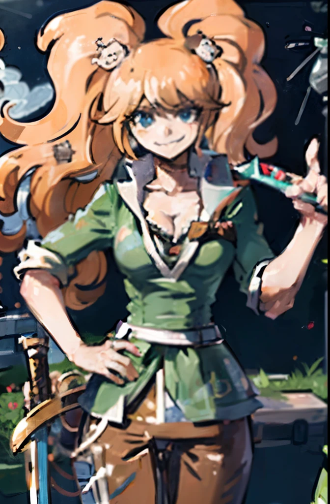Cute smile, Big breasts, Junko like Alex, ((marked ?????)), Minecraft Brown Pants, bra, ((espada de diamante))