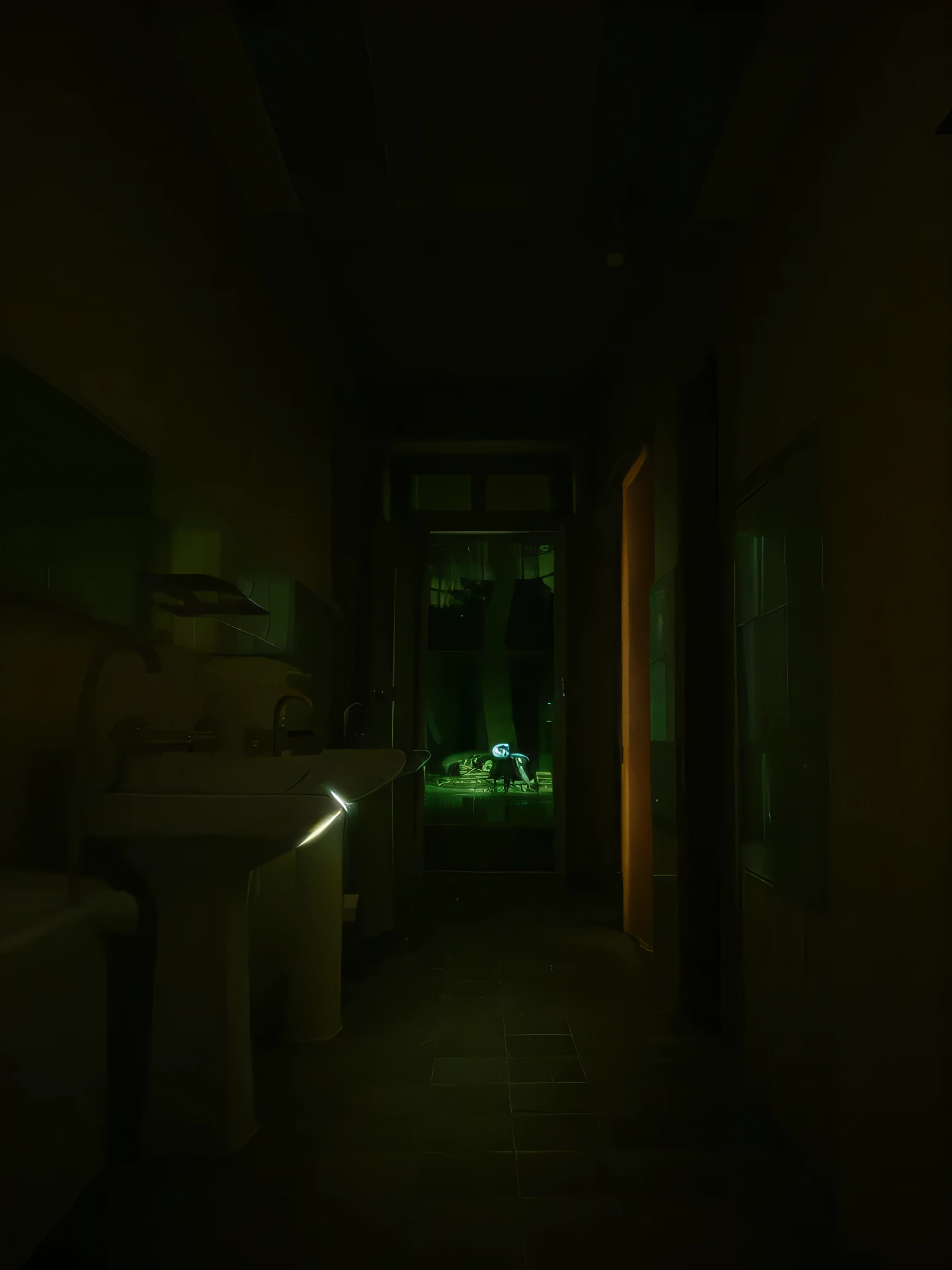 dimly light creep washroom having snake on one side and tiger on the other side abundant and creppy area with dark night lights