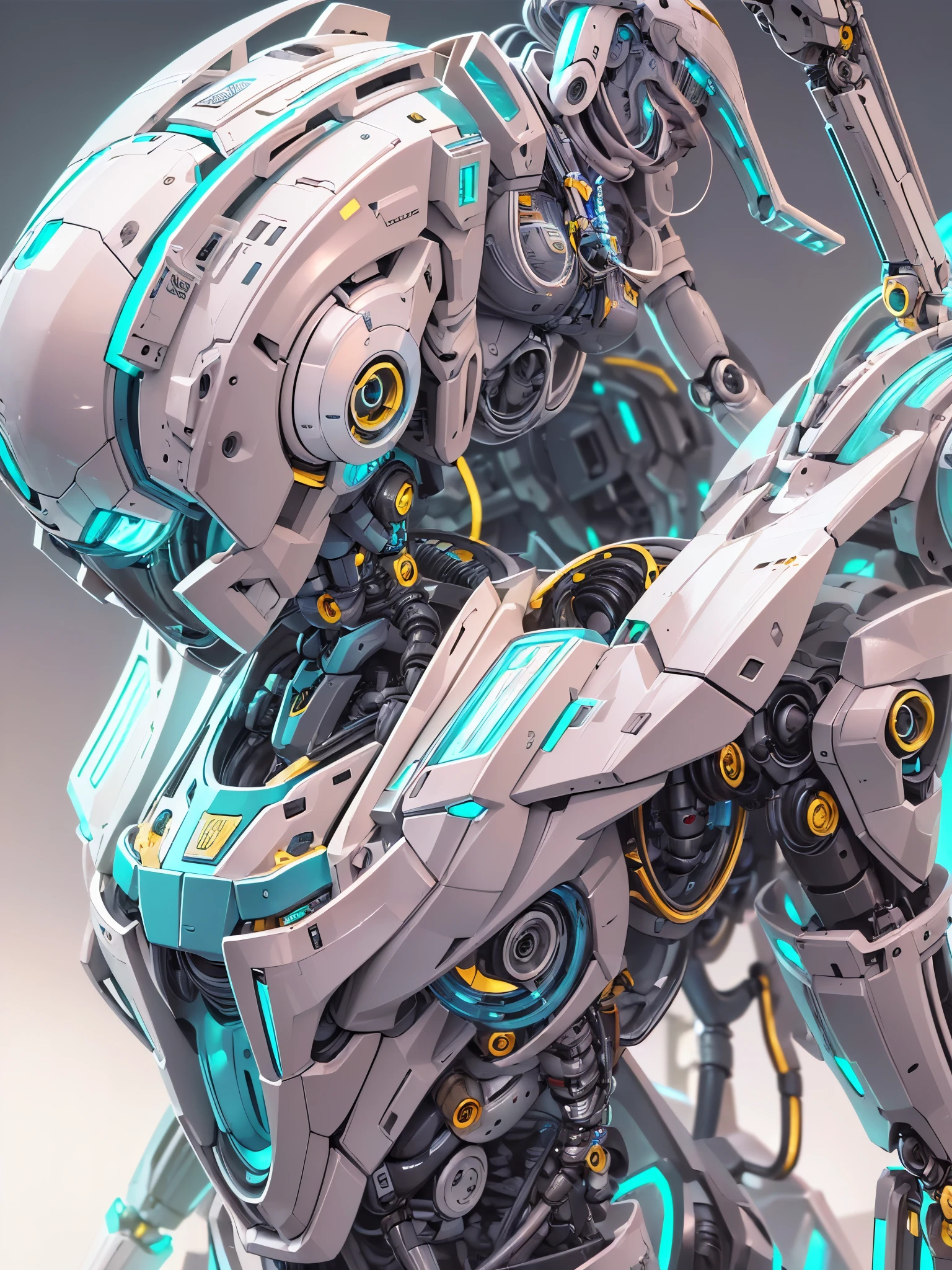 ((highest quality)),(ultra high resolution),(Super detailed),(detailed description),((best CG)),(best work of art),super precision art,great drawing art,(Sci-fi art with precise details:1.5), (One female robot:1.6),((Mechanical body detailed and detailed:1.5)),clear parts:1.6,exposed cylinder:1.5,sparkling lenses:1.3,Luminous parting line:1.4