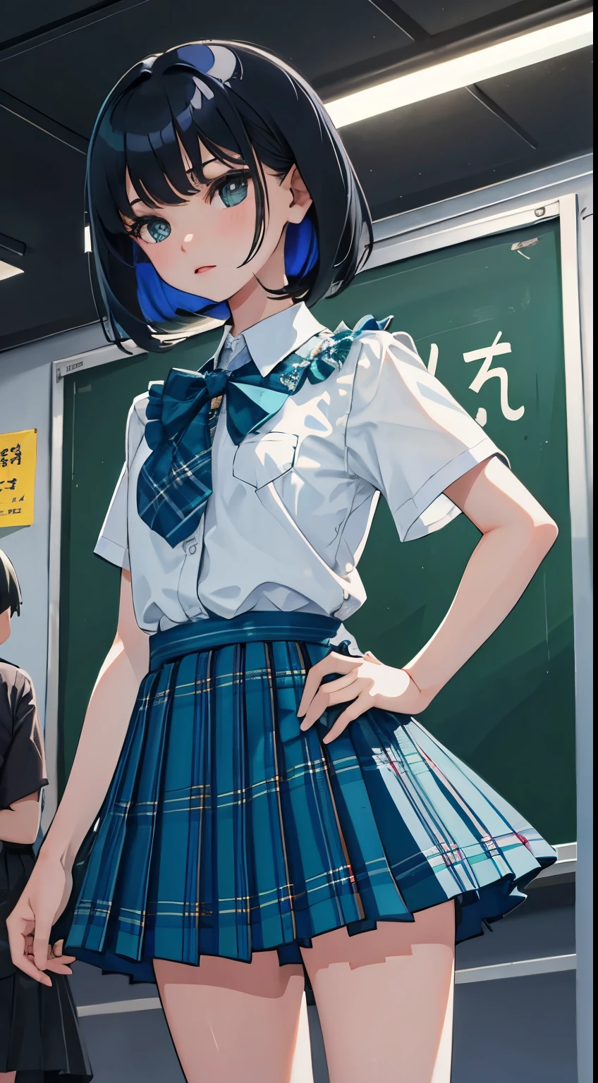 tmasterpiece, Best quality at best, A high resolution, 1girl, The shirt, Naked shirt, Shirt tugboat: A female high school student reaches into her panties，hentail realism，top-quality，JK school uniform，photoreali，Eyes are confused，Leaning against the desk，Open your legs，Take off your panties