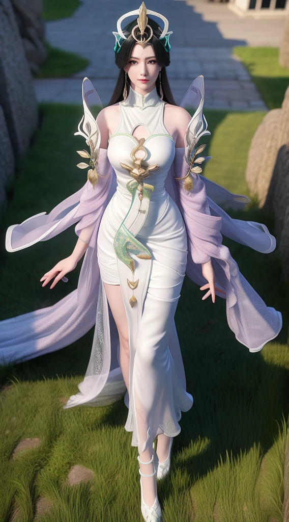 Anime-style image，woman wearing white and purple dress, 4K detail fantasy, 3D rendering character art 8k, The animation is rich in details, Smooth anime CG art, Popular topics on cgstation, 8k high quality detailed art, goddess. extremely high detail, Super detailed fantasy characters, Highly detailed characters, 2. 5d cgi anime fantasy artwork