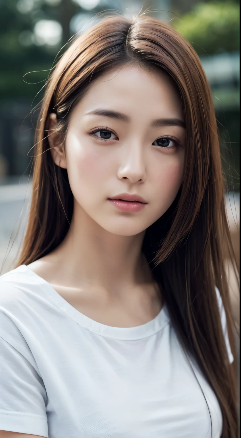 dress、(photorealistic:1.4)、(hyper realistic:1.4)、(realistic:1.3)、(smooth lighting:1.05)、(映画の照明Improvement of quality:0.9)、32k、1 girl、20 year old girl、realistic lighting、Backlight、facial light、ray tracing、(brighter light:1.2)、(Improvement of quality:1.4)、(Top quality real texture skin:1.4)、fine eyes、detailed face、fine quality eyes、(tired, sleepy and satisfied:0.0)、 close up of face、white t-shirt、(Enhance the mood of your body line:1.1)、(Enhances the beauty of skin texture:1.1)、((Mio Imada))、Concrete background、Medium long hair with uniform shape on both sides