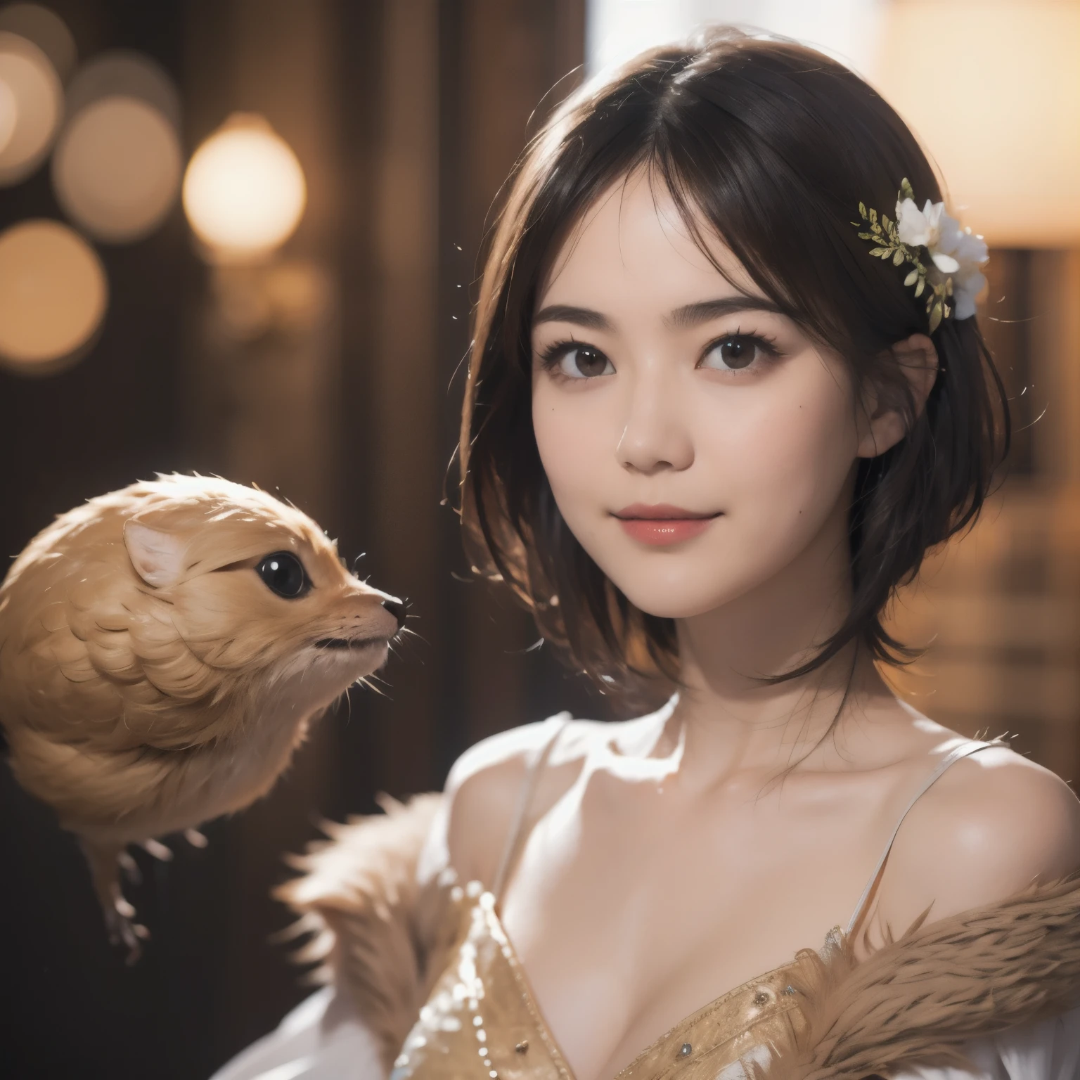 146
(20 year old woman,animal character costumes), (surreal), (High resolution), ((beautiful hairstyle 46)), ((short hair:1.46)), (gentle smile), (breasted:1.1), (lipstick)
