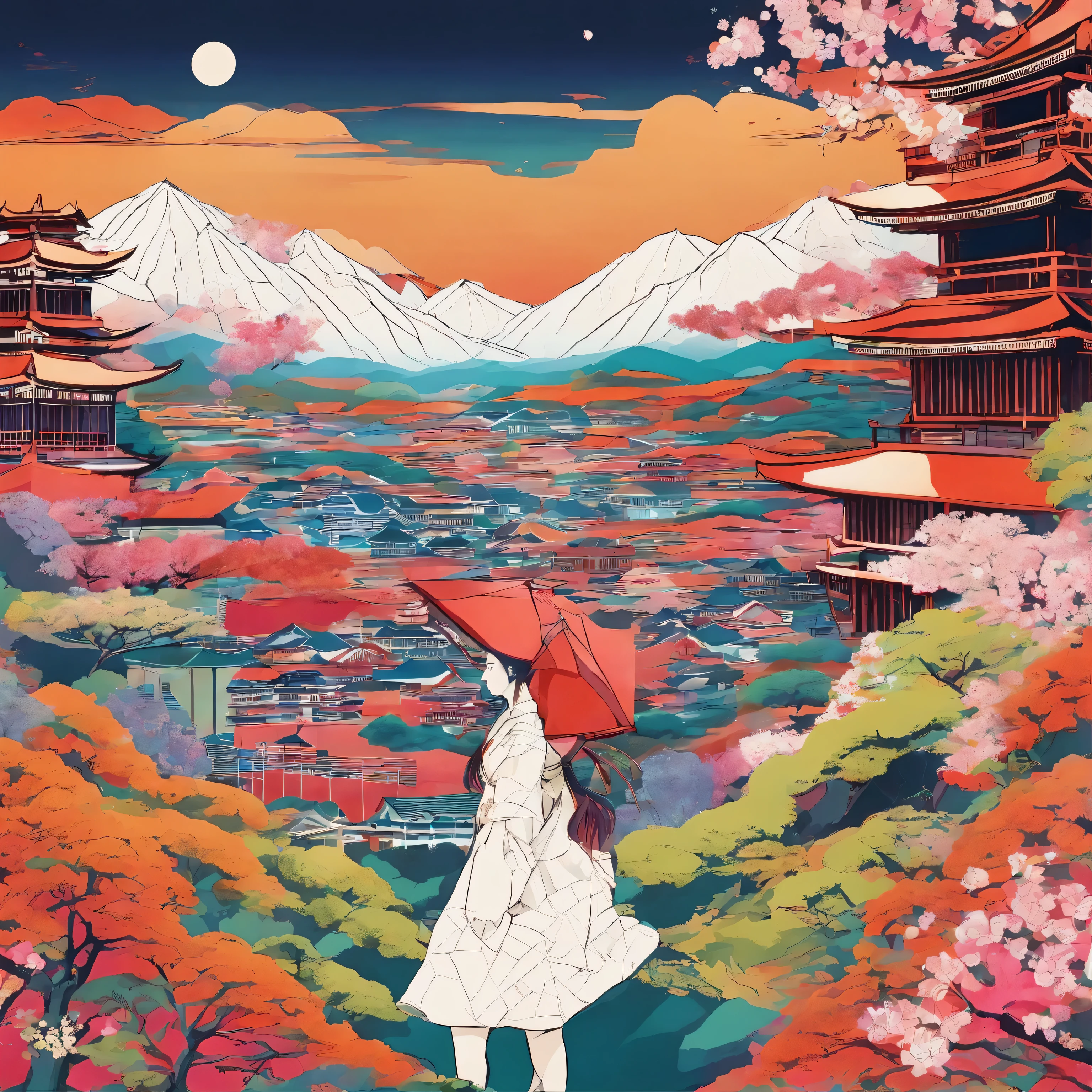 Japanese style japanese girl landscape geometric
