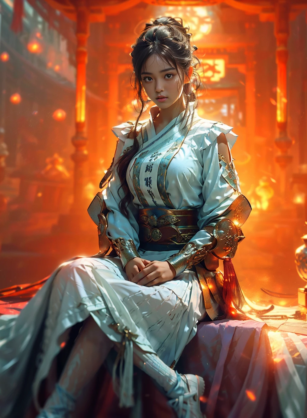 20 year old woman, (high top faded: 1.3), (low(low)), (soft focus), HD, masterpiece, HD, HD, 4K, 超HD, Very realistic shadows, Surrealism, 戏剧性的lamp光, a girl, alone, Detailed face, lifelike眼睛, lifelike皮肤, dynamic hair, dynamic poses, dynamic angle, (White shirt), (dark blue bow tie) , (((Dark blue long skirt)))), ((White hem socks))), library background, (original photo: 1.2), (lifelike: 1.4), beautiful and delicate woman, Extremely detailed eyes and face, beautiful and delicate eyes, File size is large, 一个Very detailed的, high resolution, Very detailed, best quality, (bright interior), (soft light), (low对比度), ( See deeply), (Portrait of a beautiful woman illuminated by soft light), (Very delicate and elegant depiction), (short bangs), (Head color is dark chestnut,Slightly brownish), (Subtle and silky waves), (long hair两侧错综复杂地编织小辫子), ((White hem socks))), illustration, Very detailed, BAPV, unity, 8k wallpaper, amazing, Exquisite details, best quality, Highly detailed integrated 8K wallpapers so far this year, Coordinating Minister, lamp, 1 girl, 25 years old, (((No)), (camel toe), (half), (Sit on bent knees and legs)), long hair, dark theme, soothing tone, pastel colors, high contrast, (natural skin texture, Surrealism, soft light, No耐烦), Capturing the serene beauty of a young woman immersed in the peaceful atmosphere of a library.. Soft diffused light gently illuminates her features., It emphasizes her sophisticated look and creates a calm atmosphere. Library shelves filled with books,Provide background on knowledge and wisdom. It focuses on capturing models'Natural charm and elegance, Stay calm and considerate the essence of the moment. Cute 21 year old Japanese gravure model,Soft body, gray brown wavy hair, Decorate with ribbon, charming appearance. She wears a frilly white blouse, Blue ruffled skirt and white ruffled socks. sitting on bed, She hugged her knees,Staring at the camera, Exudes melancholy charm. Create scenes where beauty and ephemerality intertwine, national foundation