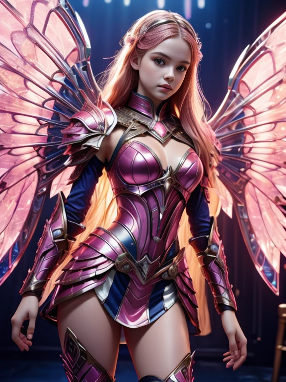 1 girl age 19, solo, aesthetic artwork, irish redhead, long wavy ginger hair, grayeyes light, some small freckles, pale skin, A-cup, medium breasts, slim body, runners body, (textured skin, skin pores:1,1), (moles:0,8), imperfect skin, (super mecha armor pink and white, intrincate detail, high detailed), (extremely detailed 8K wallpaper),soft lighting, high quality, film grain, fujifilm XT3 sharp focus, f 5.6, 50mm, high detailed, sharp focus, complex details
