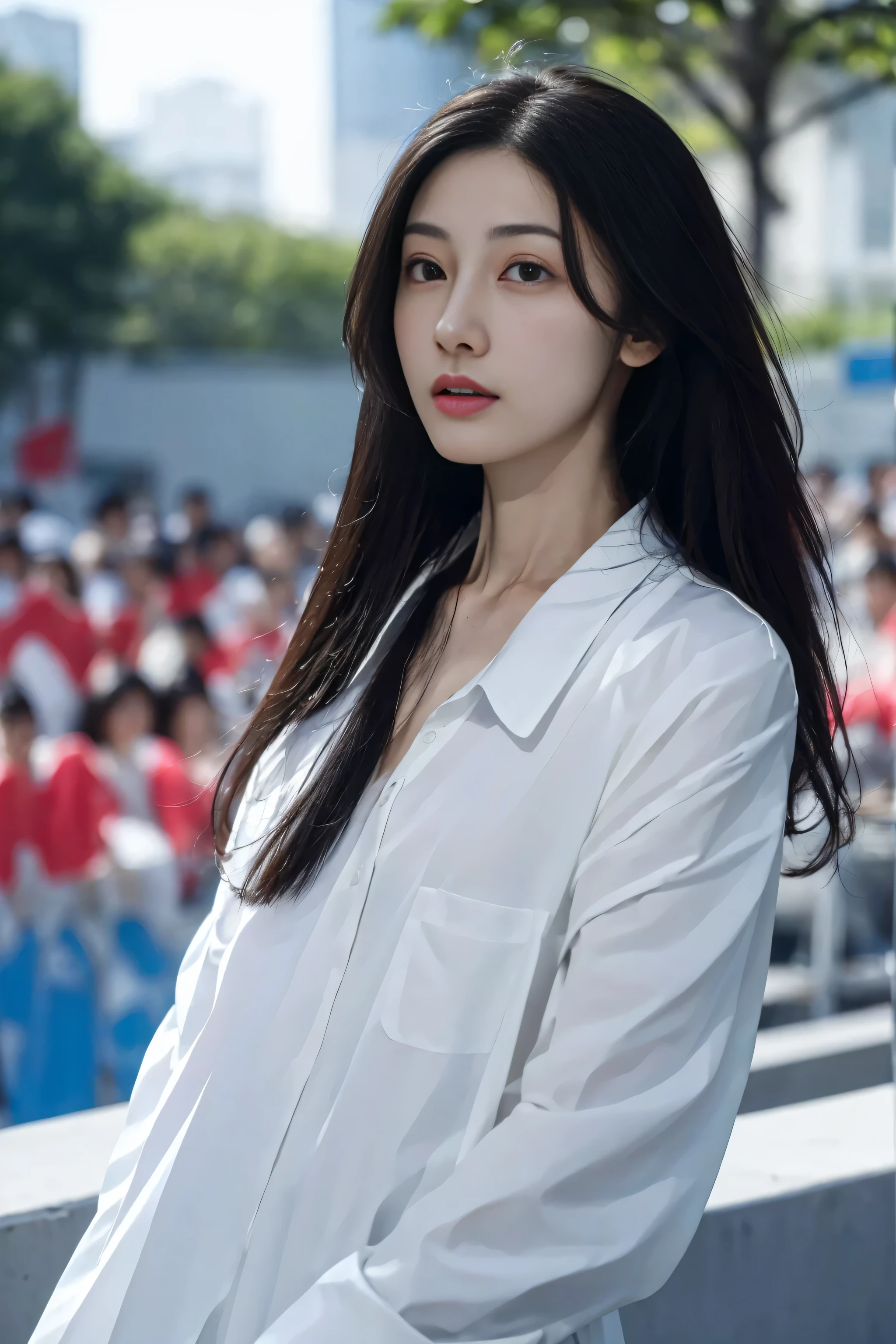 Yazhou,(best quality:1.2),ultra high definition,high quality,(actual, photoactual:1.4),1 girl,alone,long hair,black eyes,Upper body,(Face_audience:1.2),looking at audience,