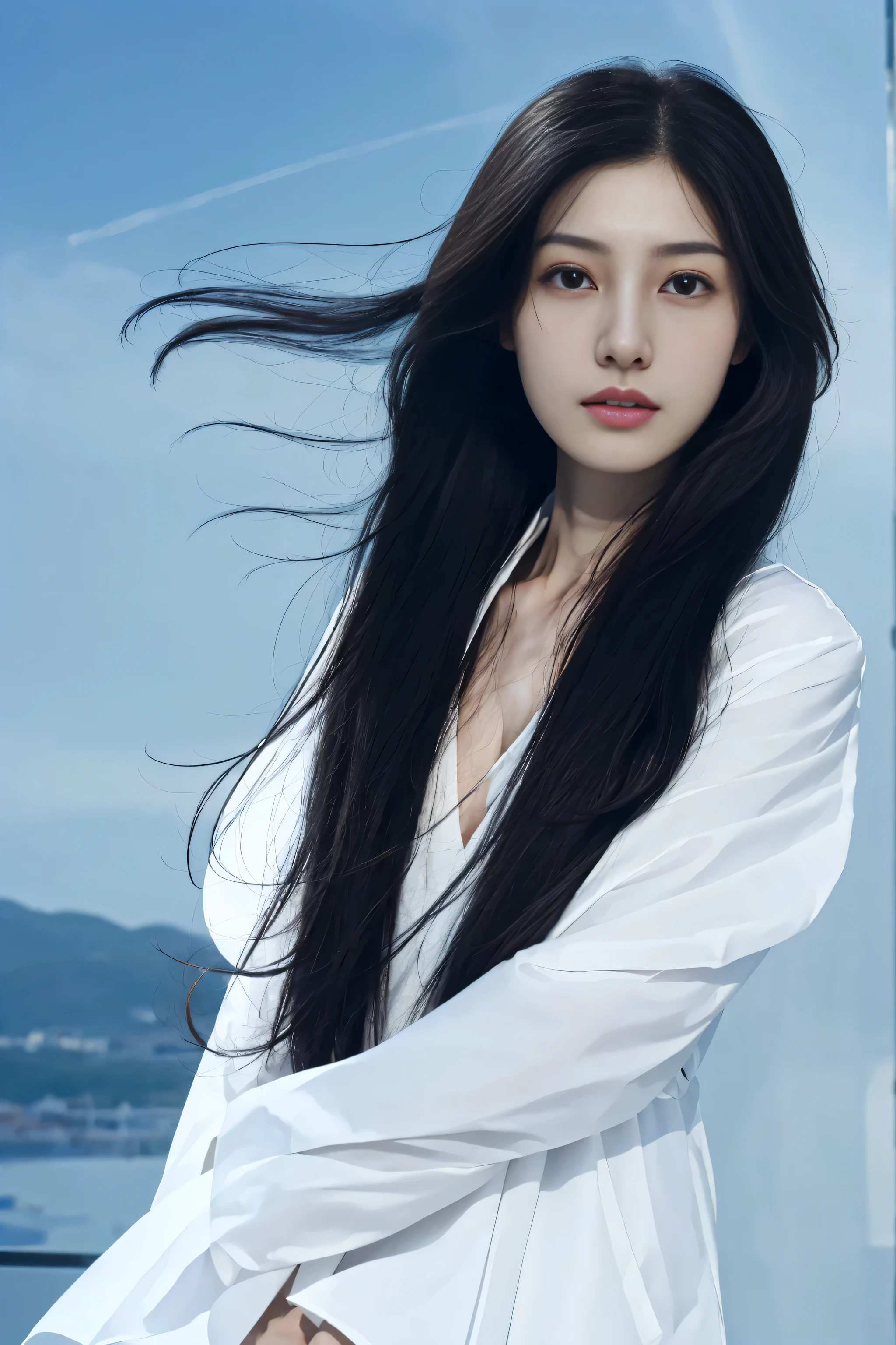 Yazhou,(best quality:1.2),ultra high definition,high quality,(actual, photoactual:1.4),1 girl,alone,long hair,black eyes,Upper body,(Face_audience:1.2),looking at audience,