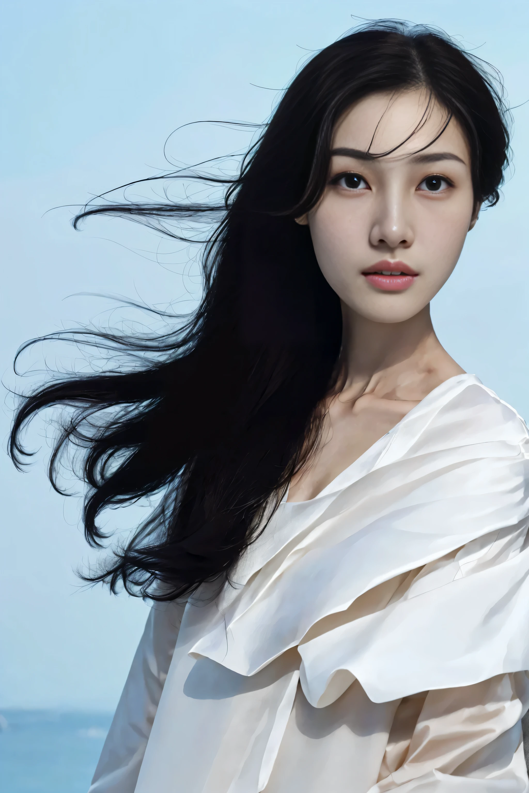 Yazhou,(best quality:1.2),ultra high definition,high quality,(actual, photoactual:1.4),1 girl,alone,long hair,black eyes,Upper body,(Face_audience:1.2),looking at audience,