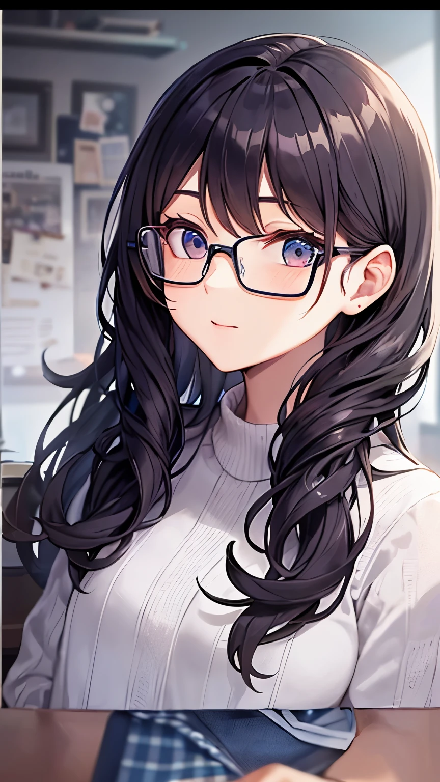 4r13lw, face , black hair, black rectangle glasses 