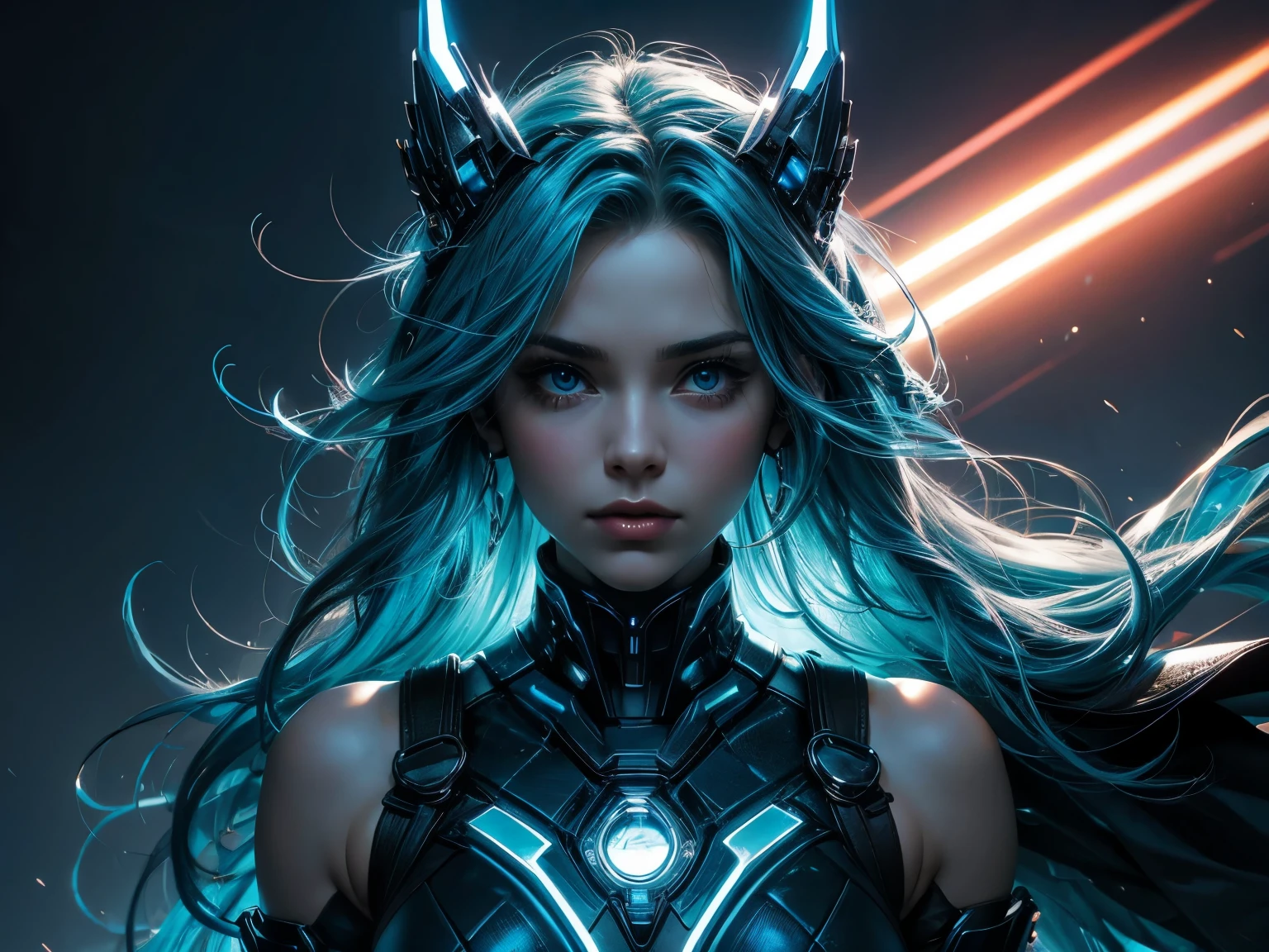 (best quality), (high detail), (perfect body), (beautiful face), (1girl), A beautiful goddess of lightening, (neon electric blue 1:1), wrapped in electric blue lightening, descending through dark clouds, HDR, UHD, 4K, 3D.