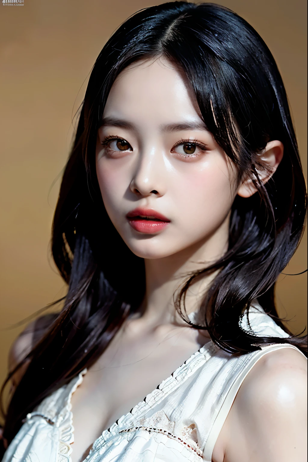 best quality,masterpiece,extremely detailed,high res,4k,ultra high res,detailed shadow,ultra realistic,realistic,dramatic lighting,1girl,solo,detailed face,realistic eyes,realistic skin,white dress,purple hair,dynamic pose, white lace dress