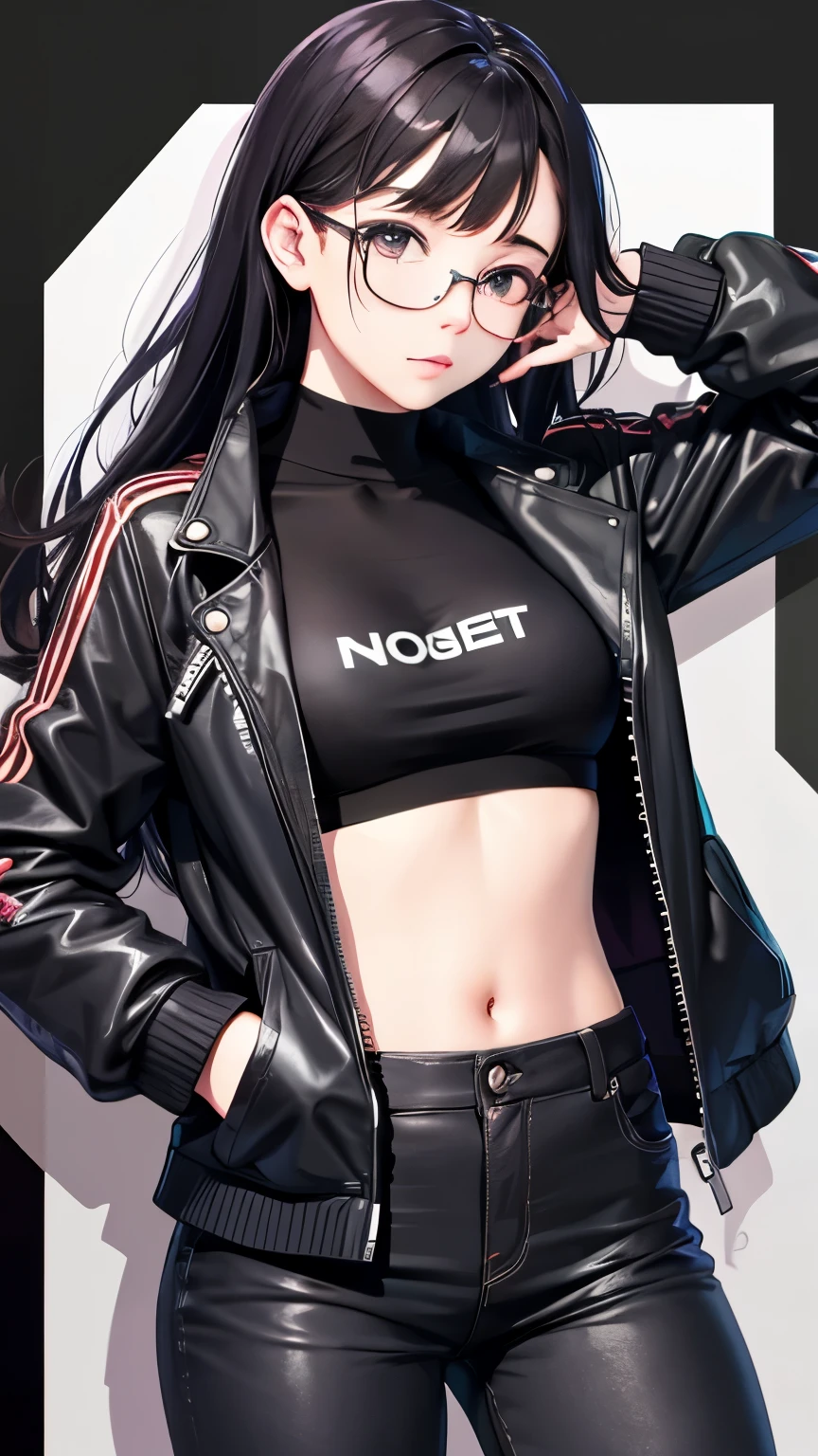 4r13lw, face , black hair, black rectangle glasses 