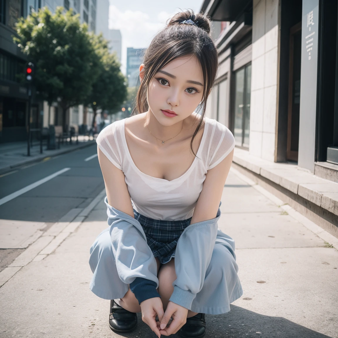 (8k、原始photography、quality、Masterpiece:1.2),whole body Esbian,Masterpiece,quality、ultra high resolution,原始photo,allow,beautiful turd,one person, alone,Eye镜,,dark look,small,whole body,圆Eye镜、可爱的small、a Japanese lady, Everlasting,(Eye睛紧绷,bullish,skinny,papers,anger,small山雀,flat chest)、(Reality:1.37)、photon mapping,Light blue ribbon,actual、可爱的small脸,棕色Eye睛、black socks、red bow tie、radio city、Physically based rendering、prospect、Depth of field lush background、photo,girl'of hearts, long legs, thin legs, Single knot ponytail,Let your hair flow forward、(Bangs are clearly visible), hair, lips, blue_Eye, nose software, light blue blouse, Navy blue and white plaid pleated skirt, transparent costume,, thigh, Black cotton socks,nogizaka idol, , Japanese