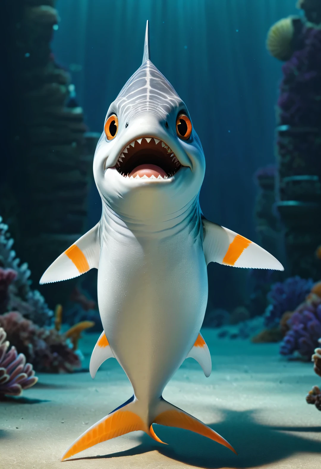 (role conception), Very unified CG design. exist《shark tale》middle, Oscar is a very small fish，Has a silver body and orange stripes. His eyes were big and bright, Always sparkling with wisdom and curiosity. His tail is very powerful, And his mouth is also small, But he spoke quickly, Impressed. His eyes became sharper and more alert, And the orange stripes on his body became more vivid. Oscar is a very unique and interesting little fish