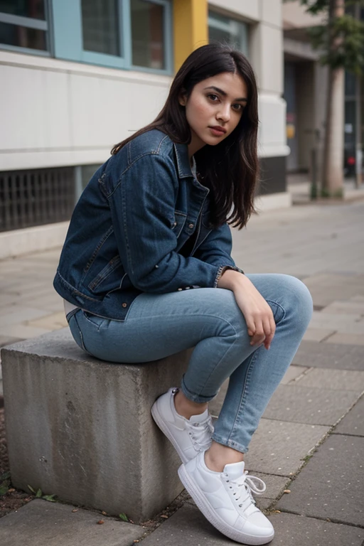 Create a 3D illustration of an animated character sitting casually on top of a social media logo "name instgram
The character must wear casual modern clothing such as jeans jacket and sneakers shoes. The background of the image is a social media profile page with a user name ashish_love_315 and a profile picture that match.