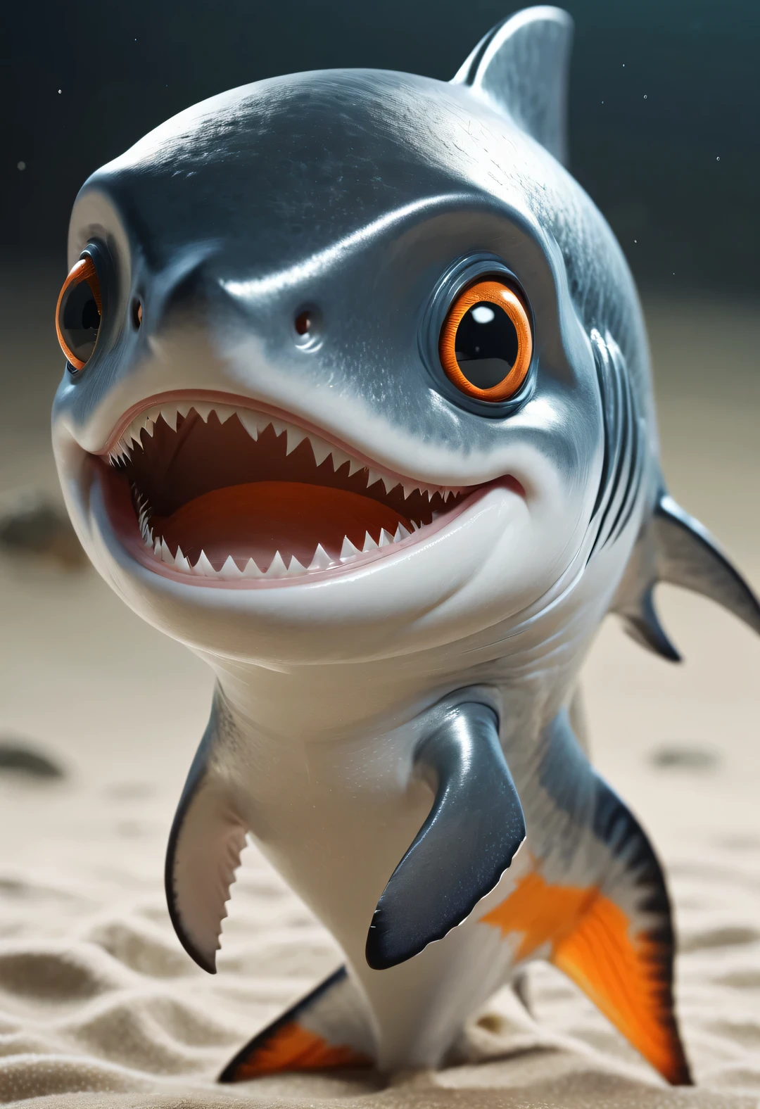 （character idea），Very unified CG design，exist《shark story》middle，Oscar is a very small fish，The body is silver，with orange stripes，The mouth is also small，His eyes were big and bright，Always sparkling with wisdom and curiosity，His tail is very strong，。His eyes are sharp and alert，The orange stripes on the body are more vivid，Oscar is a very unique and interesting little fish