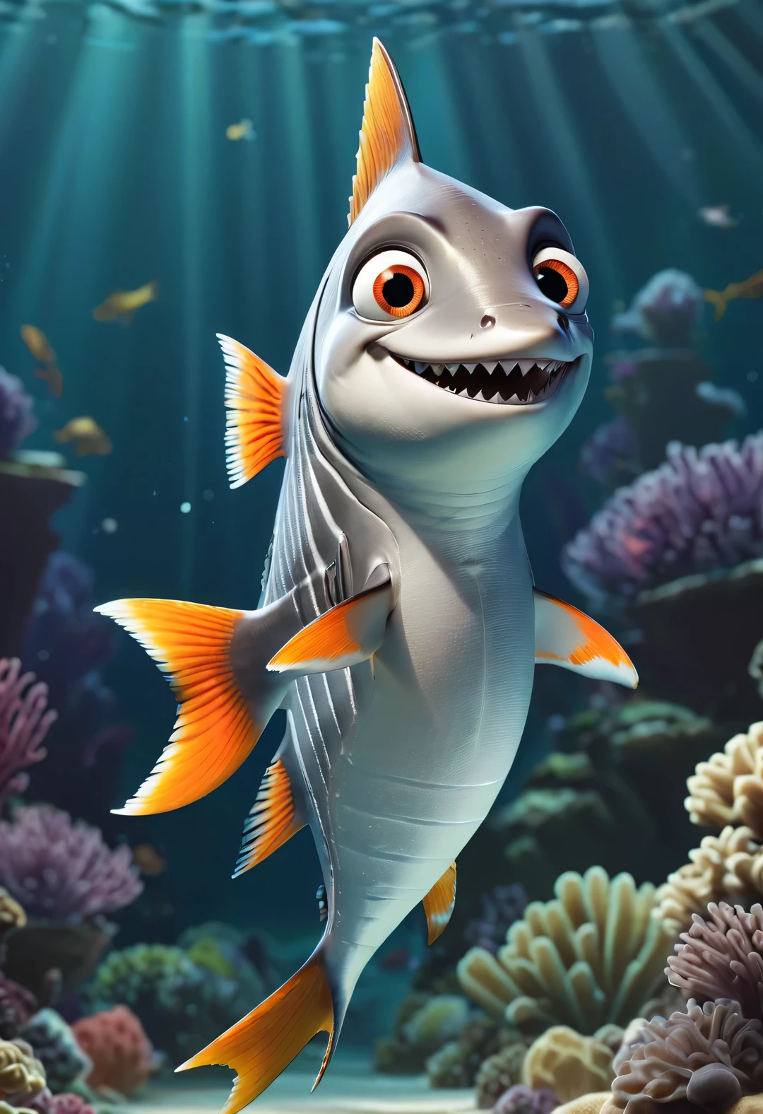 (role conception), Very unified CG design. exist《shark tale》middle, Oscar, Small fish, It&#39;s a very small fish，Has a silver body and orange stripes. His slender body has a pair of bright big eyes, Always sparkling with wisdom and curiosity. His tail is very powerful, His mouth is also small, But he spoke quickly, Impress people. His eyes became sharper and more alert, The orange stripes on the body will also be more vivid, and Oscar is a very unique and interesting little fish,