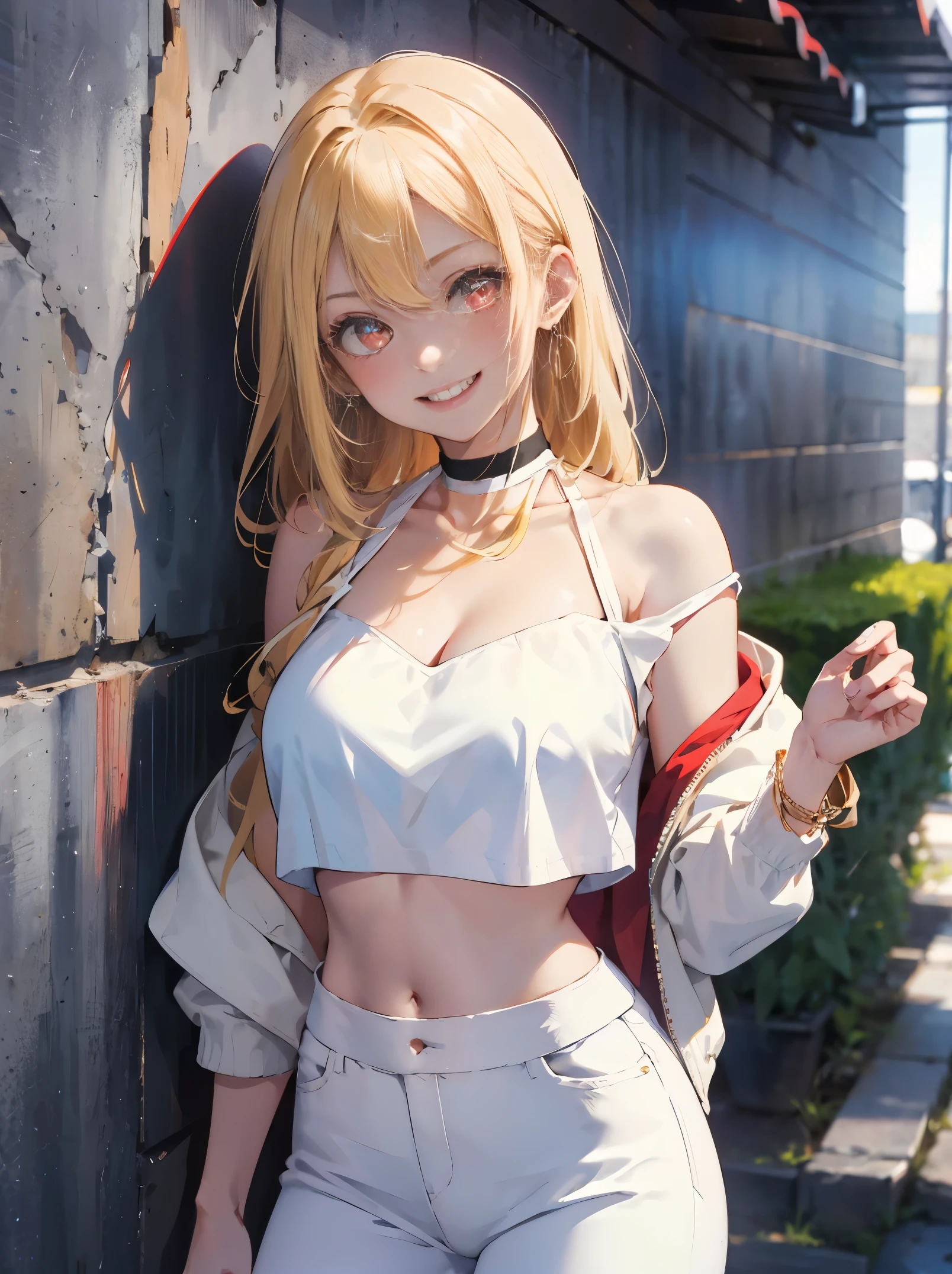 NSFW,(pale illustration,anime illustrations:1.2),(masterpiece, highest quality, so beautiful, Super detailed),textured skin, high details,8k,gleaming skin,pale outline
(hachimiya meguru, idolmaster:1.2),gold hair,
1 girl,(black Thighhighs:1.3),middle breasts,shorty,happy smile,
jacket on shoulders,bottomless,standing,
from front,white and clean bedroom