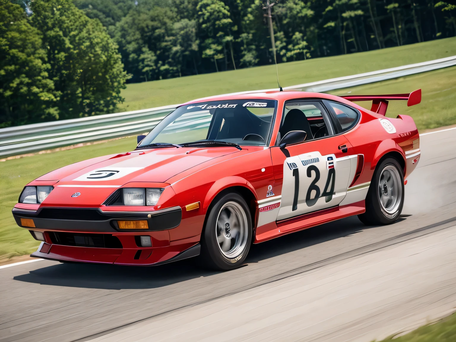 ultra high resolution、super high quality、8K、Wonderful expression with attention to detail、Midsummer Circuit、Red stopped in the pit、green、white tricolor racing car、Toyota Celica Coupe 2000GT-FOUR Twin Turbo