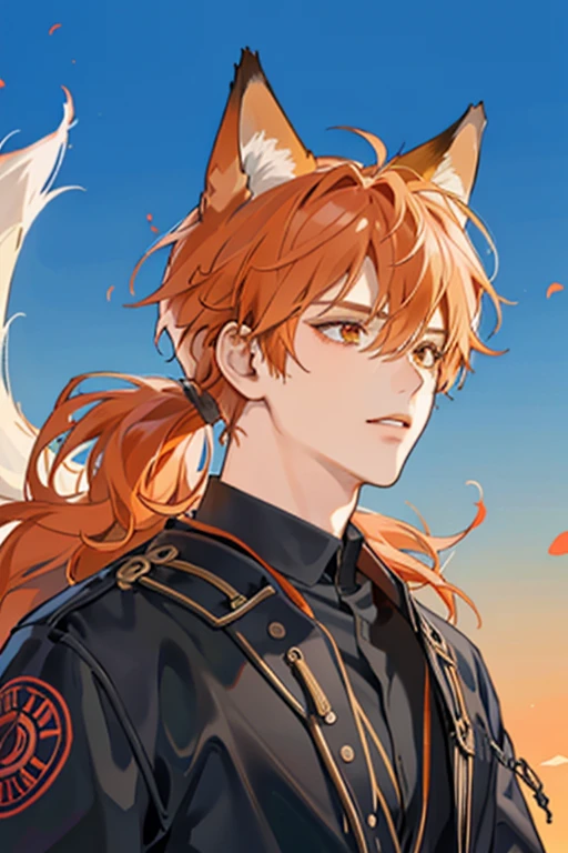 1Adult male,Orange hair,The hair ends are black,Fox ears,fox tails(8k,exquisite CG)