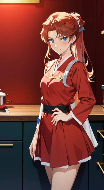 anime girl in red top and panties posing in kitchen, seductive anime girl, rin tohsaka, top rated on pixiv, beautiful alluring anime woman, fully clothed in red robes, attractive anime girl, anime moe artstyle, loli in dress, beautiful alluring anime teen, revealing clothes, teasing smile, [ 4 k digital art ]!!
