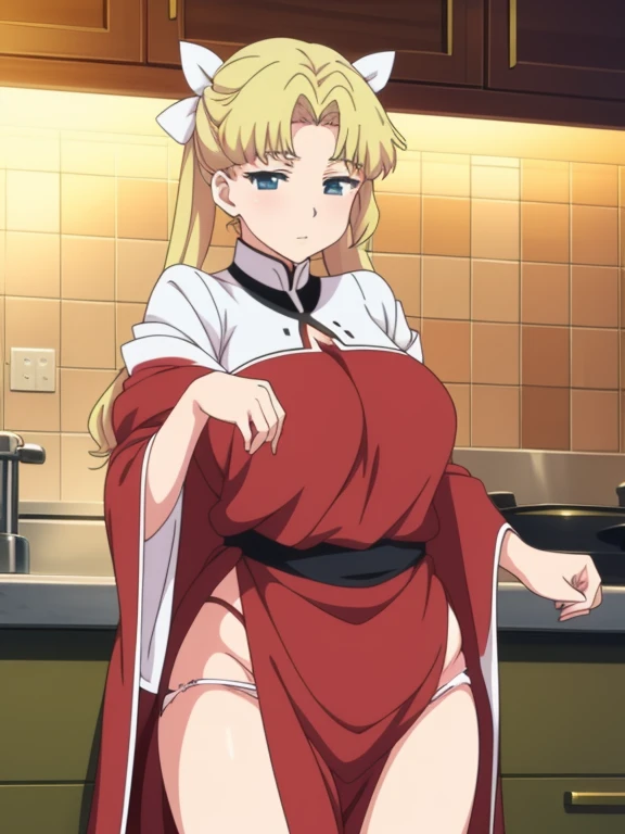anime girl in red top and panties posing in kitchen, an anime drawing by Jin Homura, trending on pixiv, shin hanga, seductive anime girl, rin tohsaka, top rated on pixiv, beautiful alluring anime woman, fully clothed in red robes, attractive anime girl, anime moe artstyle, li in dress, beautiful alluring anime teen