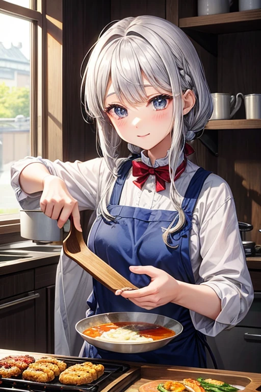silver hair、Cooking、stew、cute、princess