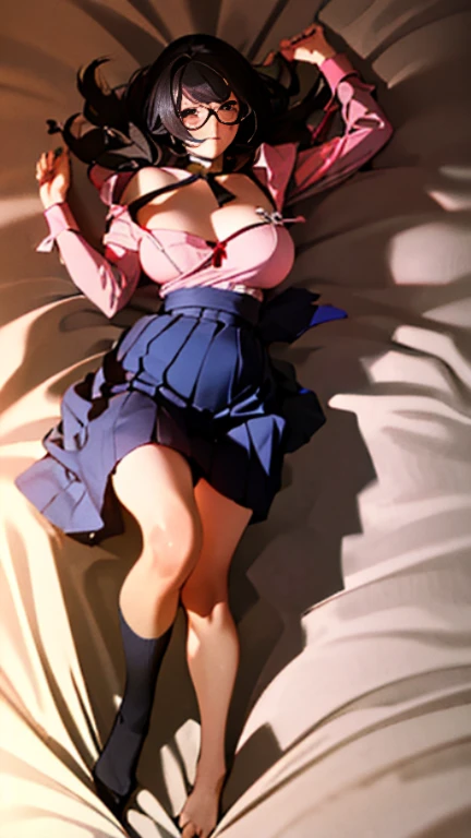 hanekawa tsubasa、attack of glasses、black hairの、big breastsのヌード、 (black hair, brown eyes, round face), big breasts, With ribbon, (blush your nose, Naughty, half-open eyes, drooling),on the bed in the infirmary, [full body shot]、BDSM、Lots of love juice、pale pubic hair、wearing a black dog collar,full body shot,body piercing,wide open legs、Glasses、lying in bed、hands tied above the head、head to toe shot、hand flail、fetters、Squirting、Squirting、There are many in the body,Under the tropical sun、Compete for big breasts in the bright sunlight、I compressed my chest with a rope.、woman in chains、I looked at it a little from the side...、hips move up and down、chest moves up and down、cry in pain、Pee、((masterpiece)), ((highest quality)), (Super detailed), ((cute)), cute, (Lovely), ((very detailed)), 4K, (8K), highest quality, (beautiful), anime style、pink nipples、