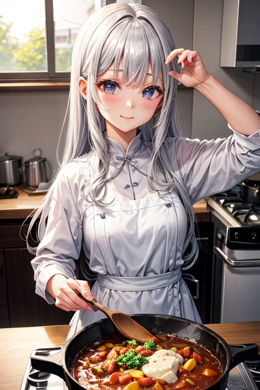 silver hair、cooking、stew、cute、Princess