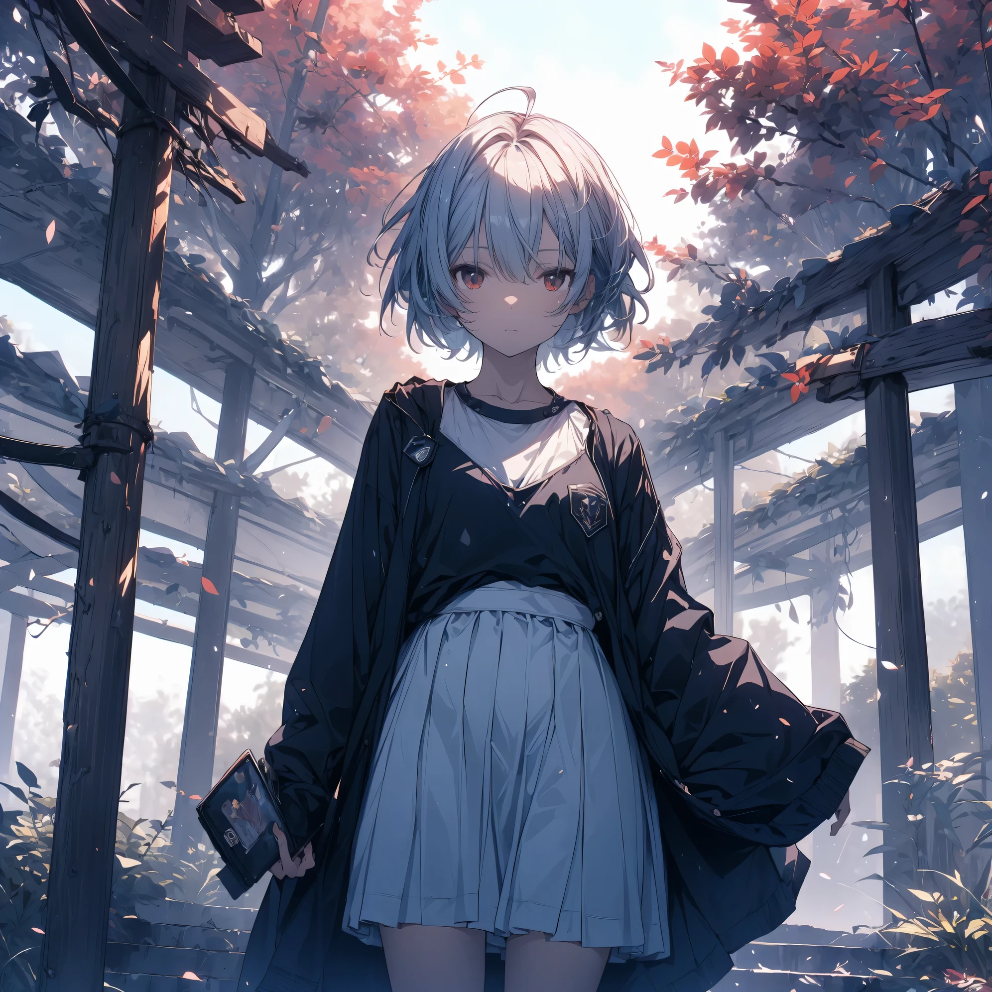 Super high quality by the art god, super detailed, High resolution, Shinkai Makoto style, anime moe art style, best anime 8K konachan wallpaper, pixiv contest winner, perfect anatomy, break,(Please draw a sleepy girl walking alone to the village.. ),break, surreal tomboy, (alone,li face, 15.3),All limbs, full finger, ((black skin)), androgynous charm, (long silver hair), messy hair, Ahoge, Medium soft chest, small ass, between legs, small eyes,beautiful detailed red eyes, Well-proportioned iris and pupils, High resolutionの詳細な髪, ((Tank top, skirt:1.3)), In front of Satoyama. break,super dense skin, Best lighting by famous artists, 8K, figure,