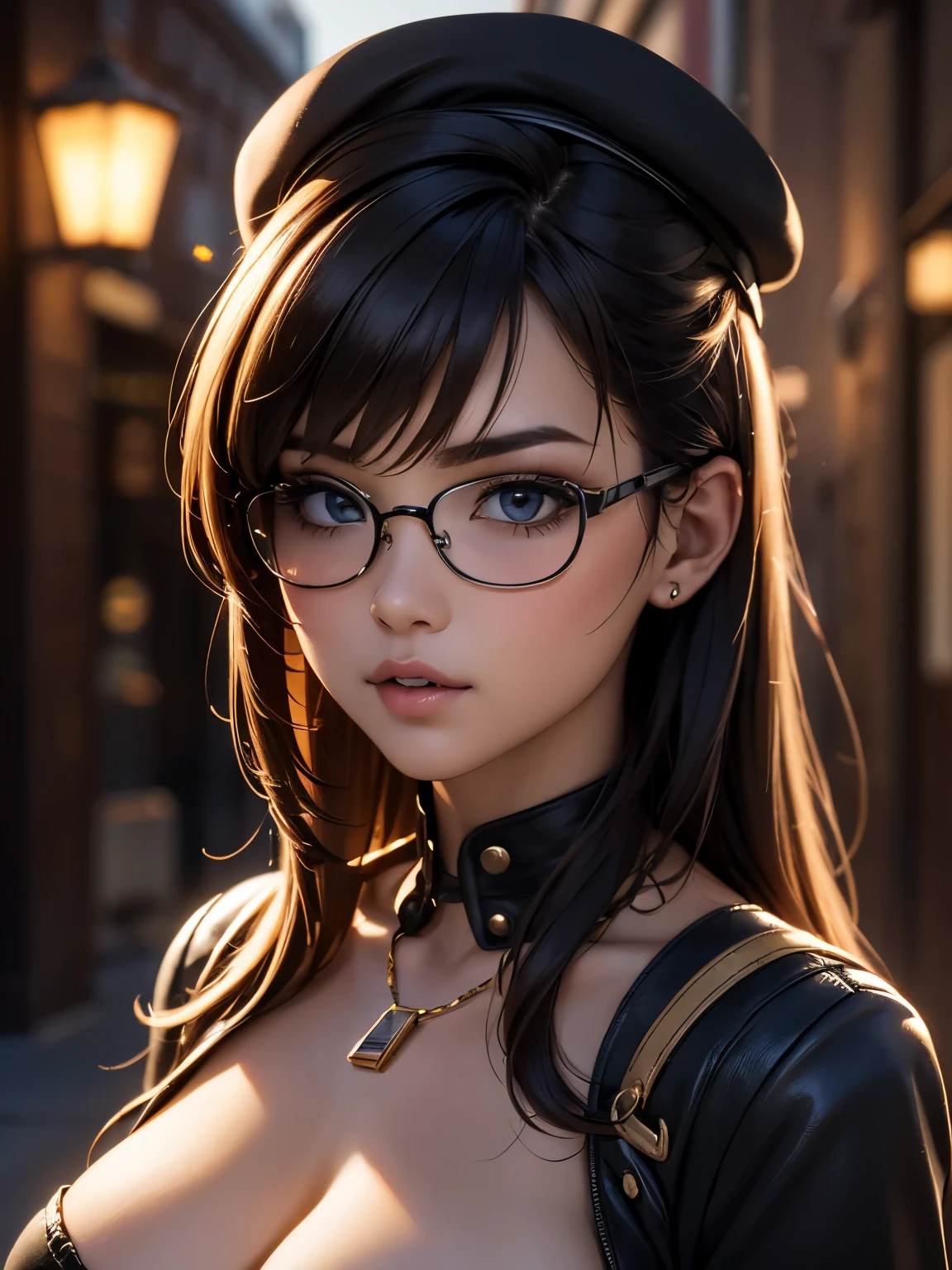 (best quality), (high detail), (perfect body), (beautiful face), (1girl), (close-up ), (headshot), smoking a large cigar, wearing a beret, aviator glasses, clouds of smoke over her face, HDR, UHD, 4K, 3D