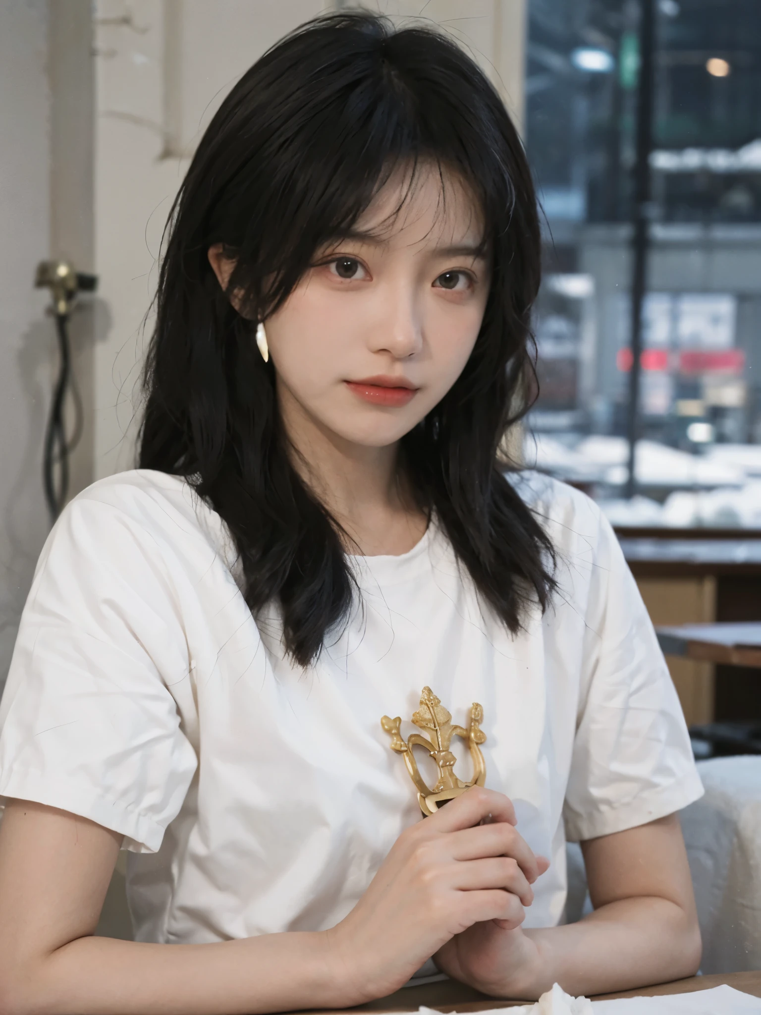 best quality, ultra high resolution, White background,(Upper body:1.4)(realistically:1.4), 2个girl, gold short sleeves,cute,Atmosphere,twin,A pair of eyes as clear as snow,Royal sister,girl,looking at the audience, close up ,