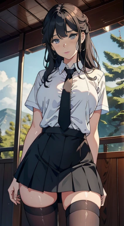 1female，25 age old，Large breasts，Pornographic exposure， 独奏，（Background with：ports，coniferous forest，at winter season，Snow on the ground） with his long black hair， nakeness，比基尼，standing on your feet，Sweat profusely，drenched all over the body，seen from the front， curlies， mostly cloudy sky，（（（tmasterpiece），（Very detailed CG unity 8K wallpaper），best qualtiy，cinmatic lighting，detailed back ground，beatiful detailed eyes，Bright pupils，（Very fine and beautiful），（Beautiful and detailed eye description），ultra - detailed，tmasterpiece，）），facing at camera，A high resolution，ultra - detailed），revealing breasts，Bare genitalia， Bulge，Camel toes，Raised sexy，Flushed complexion，Open-mouthed，frontage，Japanese high school  girl（Wearing：White shirt，black necktie，JK skirt，Pantyhose）