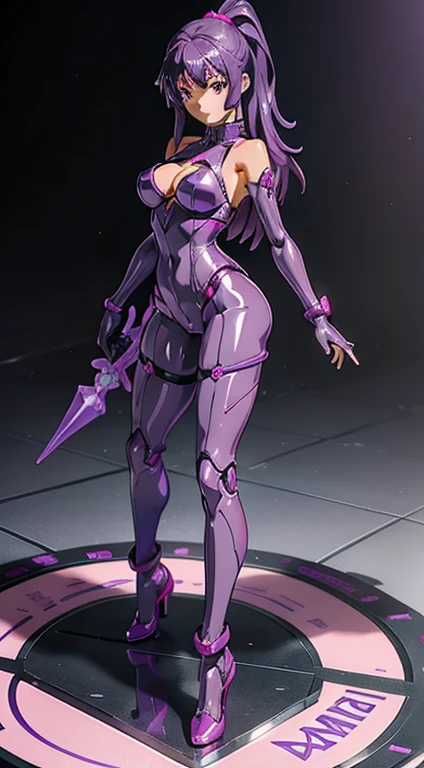 a close up of a figure in a purple outfit on a gray surface, anime figure, anime pvc figure, anime figurine, pvc figurine, seductive anime girl, anime action figure, misato katsuragi, juri misaki, posable pvc, ( highly detailed figure ), purple body, pop up parade figure, sexy pose, female action anime girl